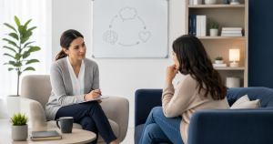 How CBT Can Help You Understand Avoidance during a psychotherapy session with a therapist and patient